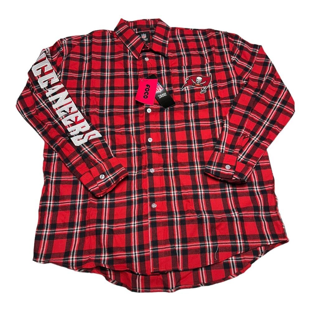 NWT Men's FOCO Tampa Bay Buccaneers NFL Long Sleeve Plaid Flannel Shirt Size S